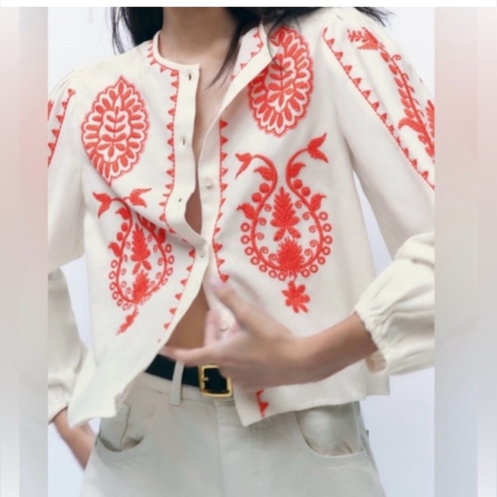 Zara embroidered peasant blouse size XL, excellent pre-owned condition
